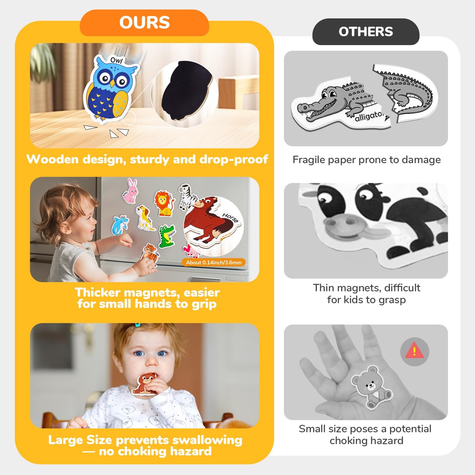 JoyCat Wooden Fridge Magnets for Toddlers – 2.36″ x 2.5″ x 0.14″, Multi Color