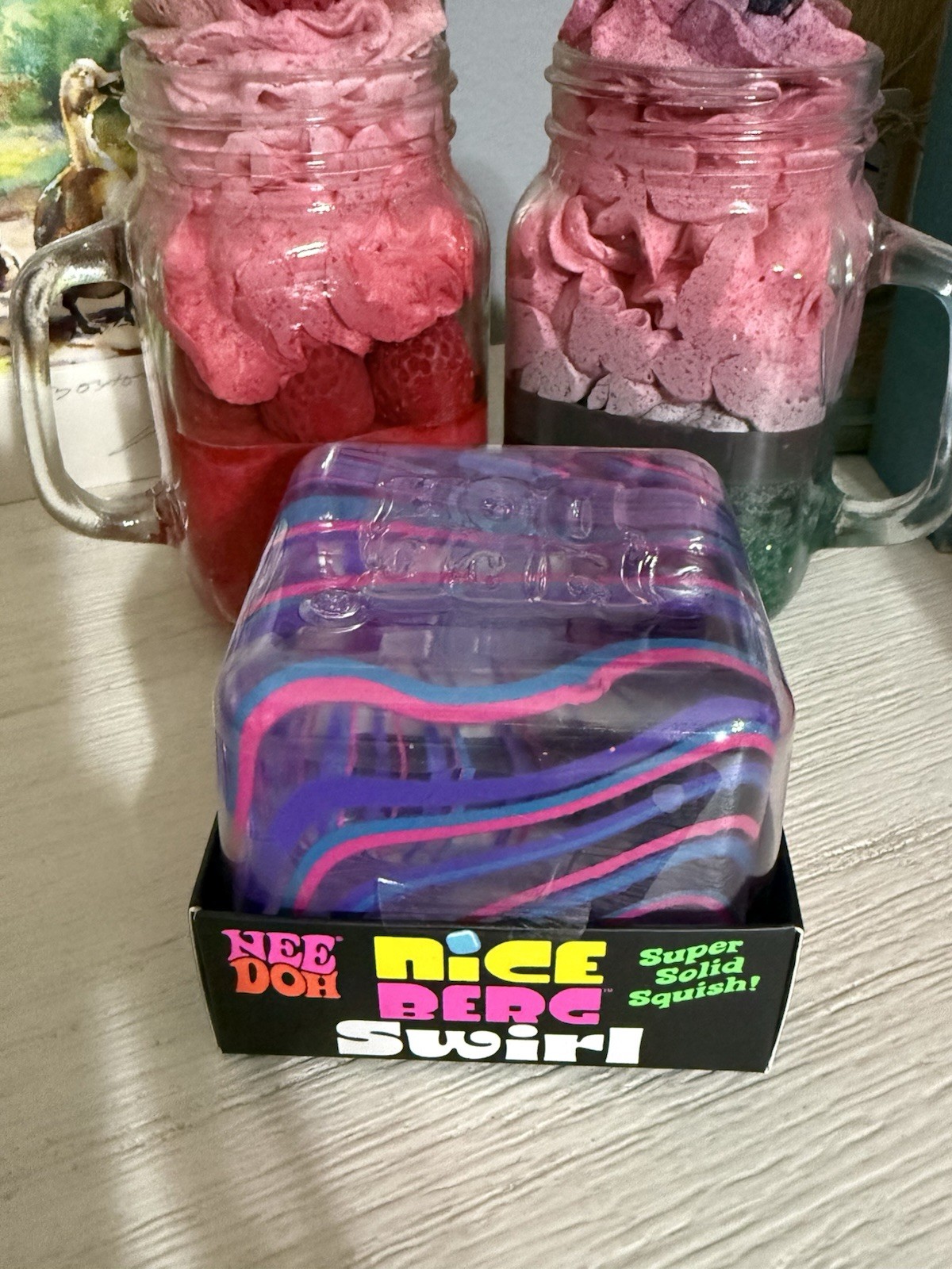 NeeDoh Nice Berg Swirl XL Giant Nee Doh Squishy Swirl Cube Purple Pink Blue