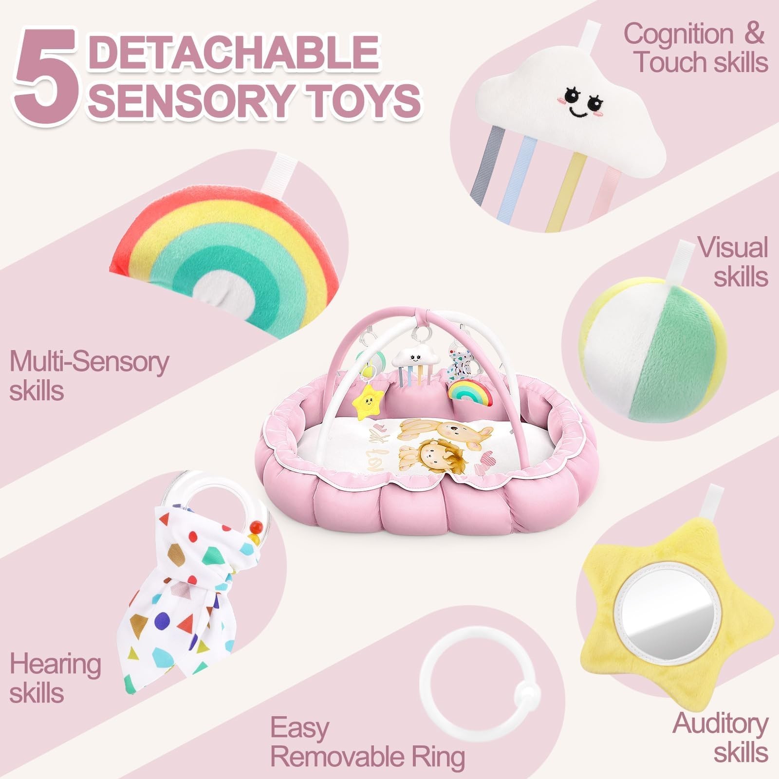 OCATO Car Toys for 1 Year Old Boy Gifts and Baby Gril Play Mat Gym with 5 Sen…