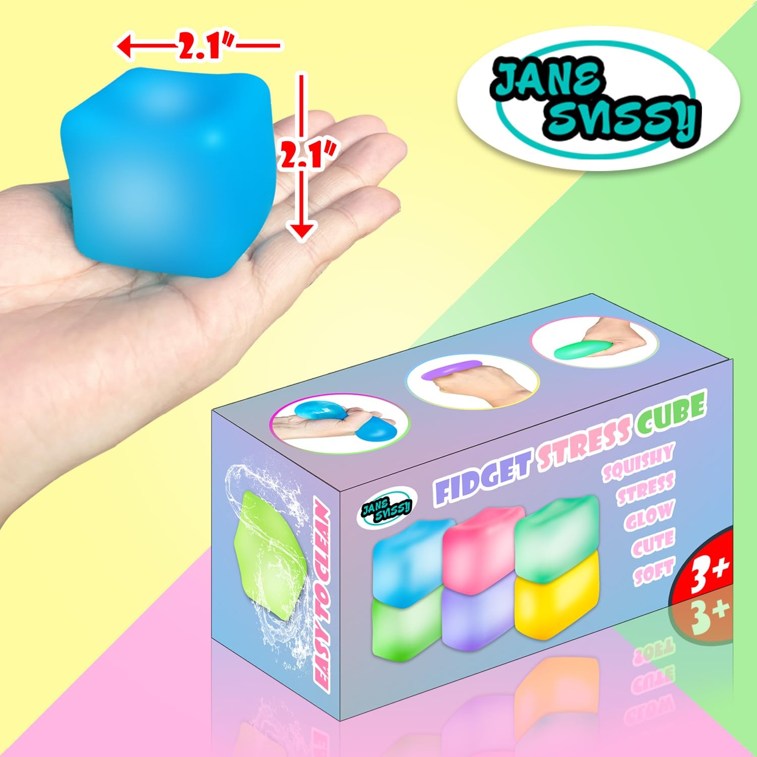 2Pcs Stress Cube Glow in The 2.25 inches (cubic shape), Blue, Purple
