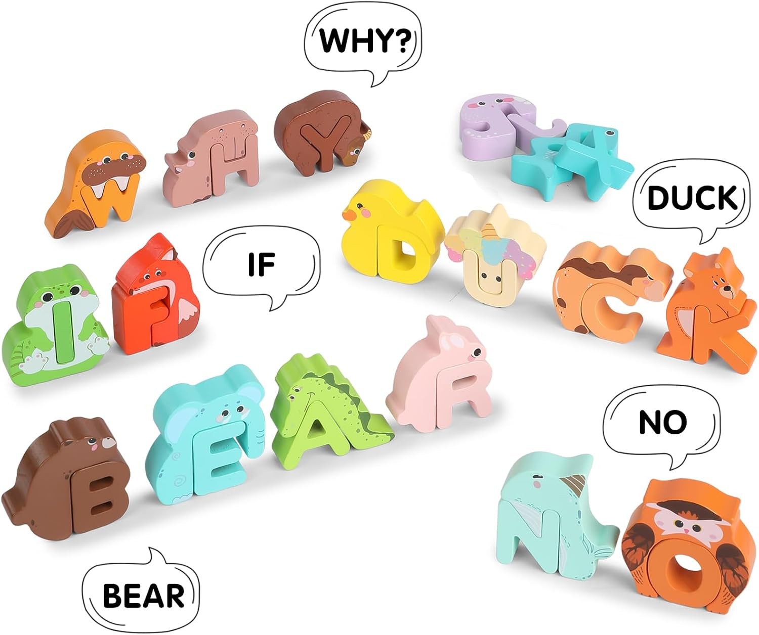 52PC Matching Game, Wooden Alphabet Animal Puzzles ABC Peg Puzzles f/Age 3+ Kids