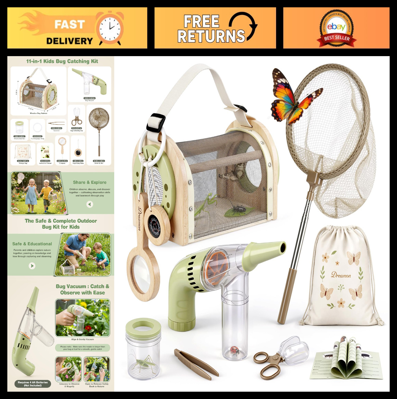 Kids Bug Catching Kit – 11PCS Outdoor STEM Toys for Ages 4-8 | Explorer Set with