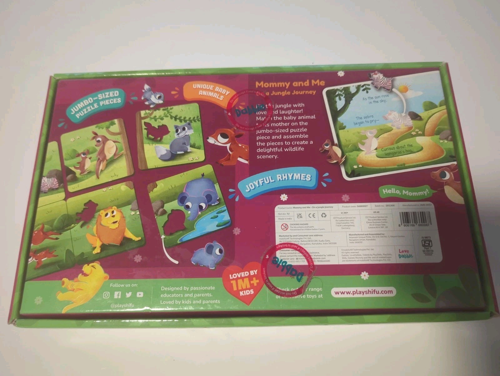 Dabble Mommy and Me Animal Match Up Puzzle Ages 2-4 12 Pieces Bonus Cards