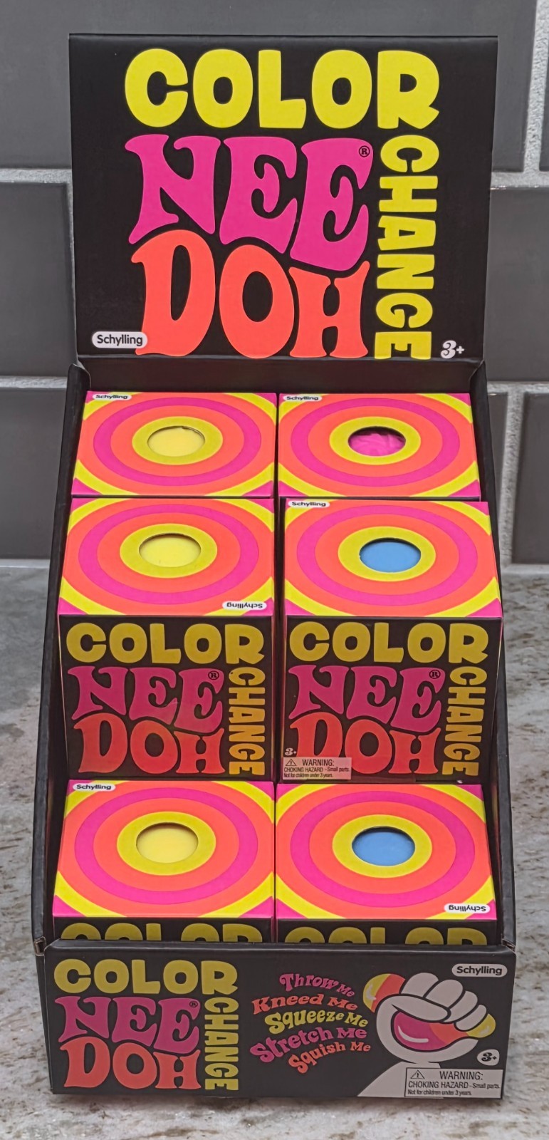 LOT (10) NeeDoh Color Change (3) Pink (3) Blue (4) Yellow W/display Case