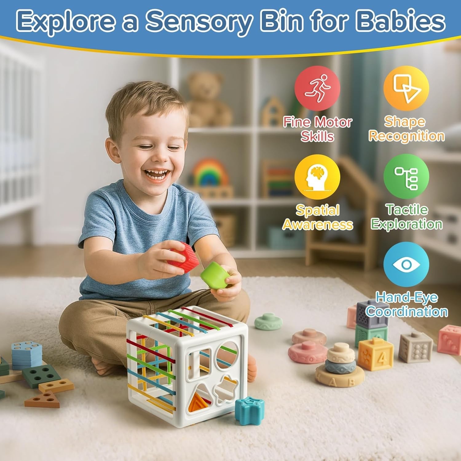 7‑in‑1 Montessori Baby Toys for 6‑12 Months & 1+ Years, Infant Sensory Teething