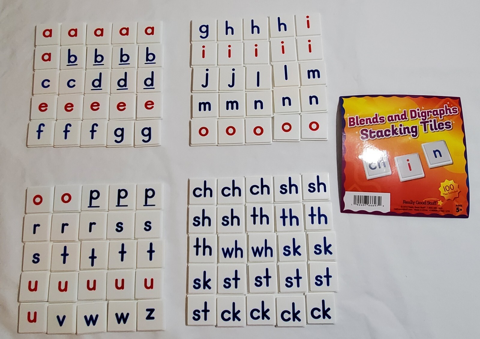 Really Good Stuff Blends and Diagraphs White Stacking Letter Tiles – 100 Tiles