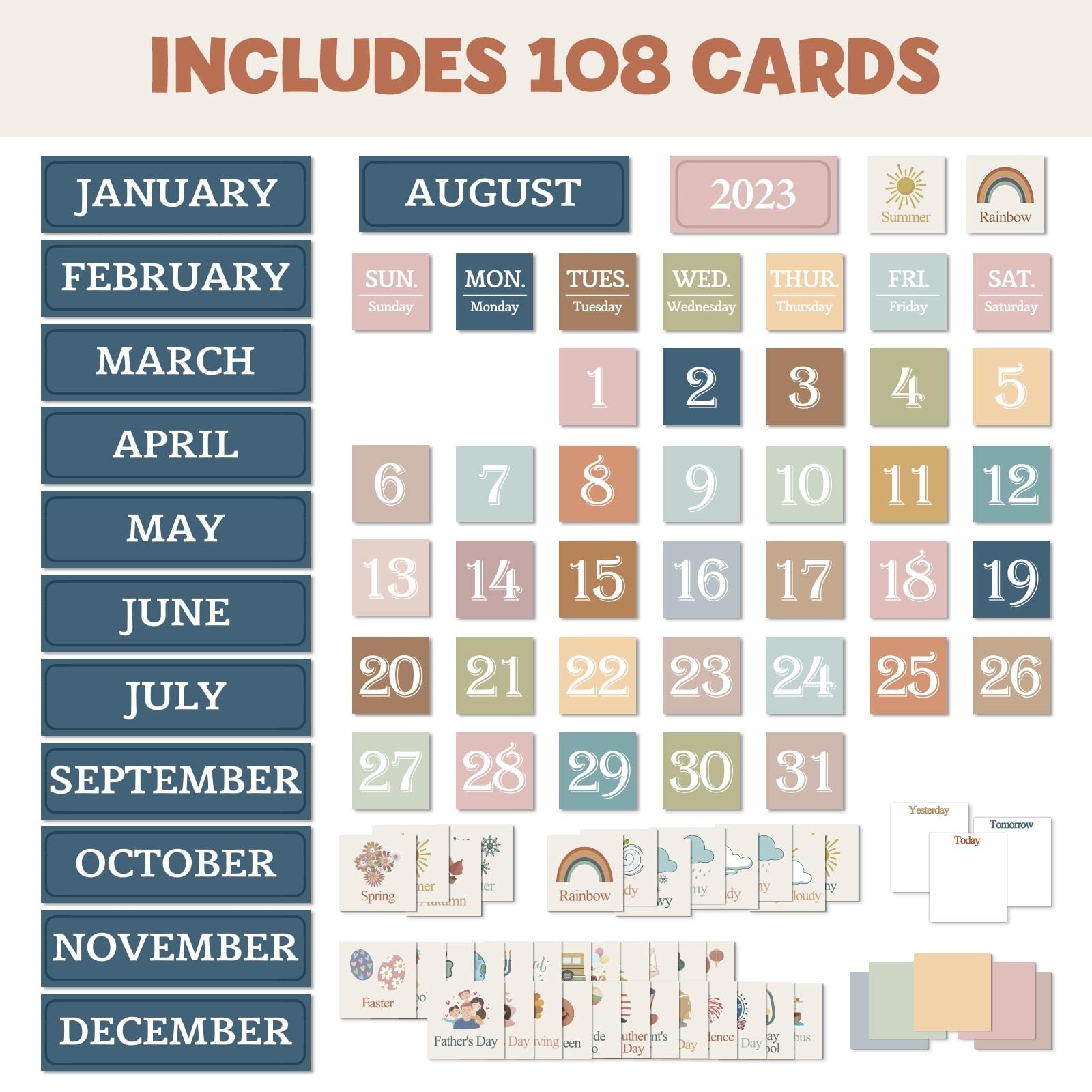 Boho Calendar Pocket Chart for Classroom Cards Add-On School Supplies Teacher…