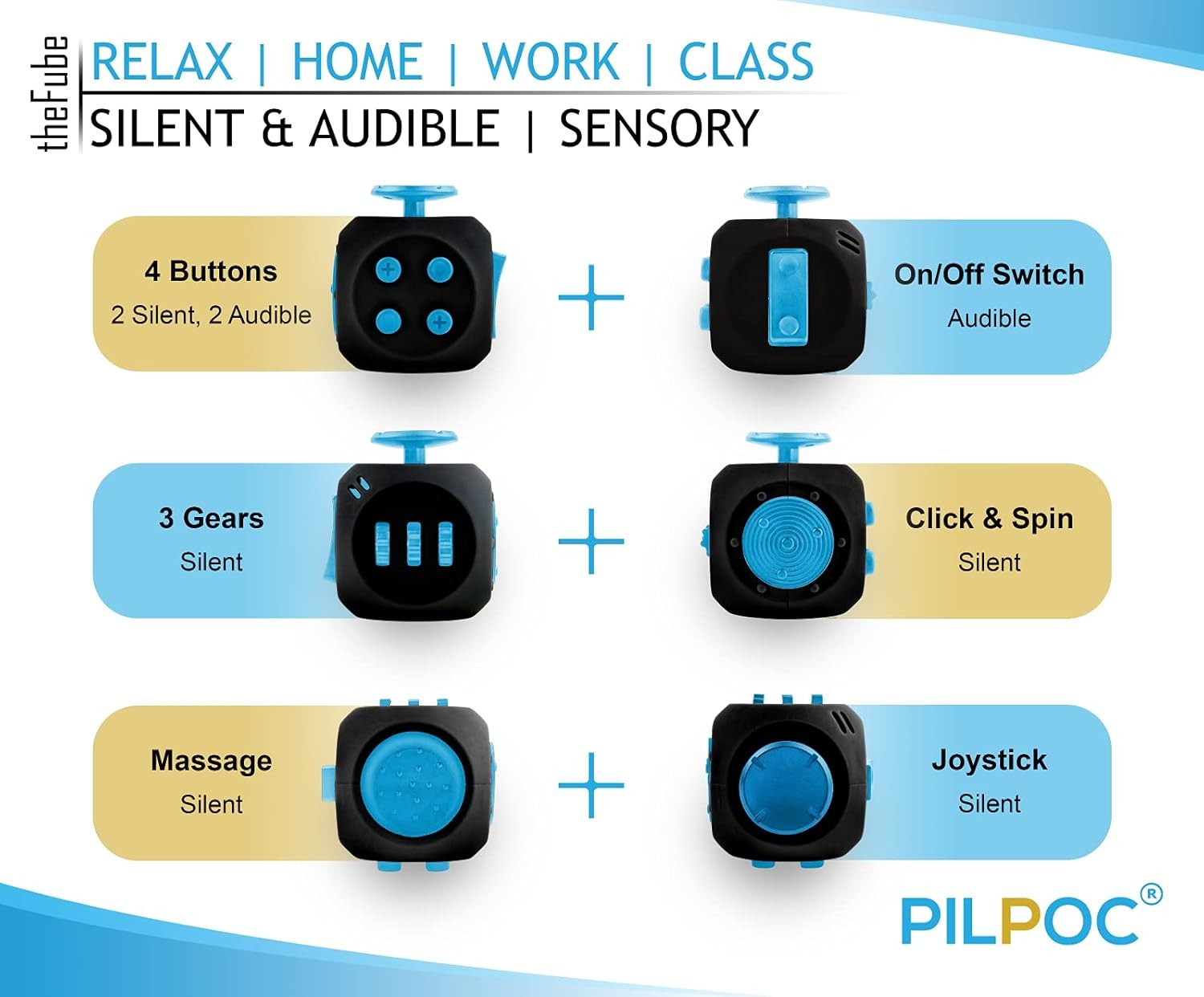 PILPOC theFube Fidget Cube, 6-Sided Stress Relief Infinity Cube for Adults &…