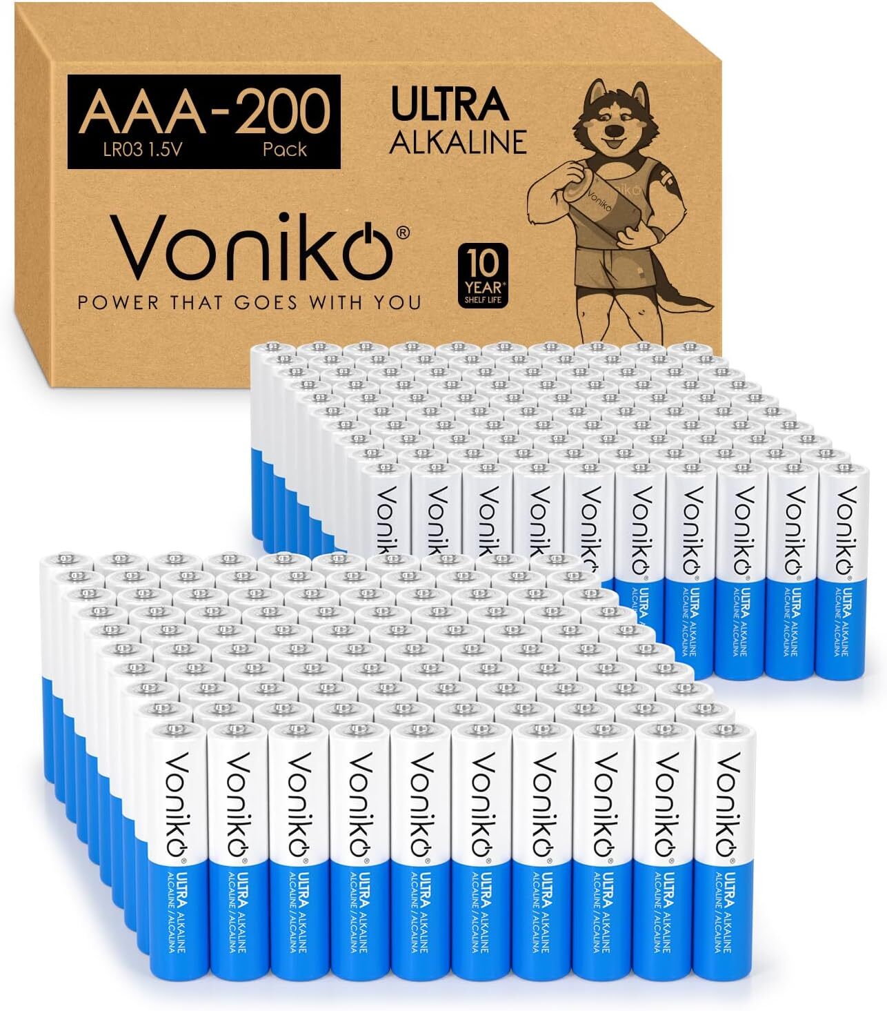 Voniko – Premium Grade AAA Batteries -200 Pack – Alkaline Triple A Battery –