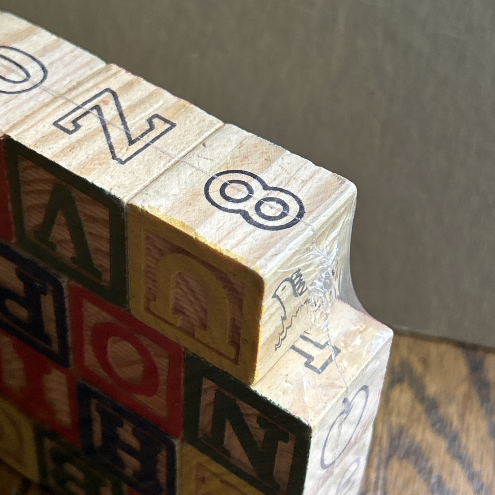 26 1-1/4 Size Colored Wooden Blocks ABC’s Numbers Spelling Words And Pictures