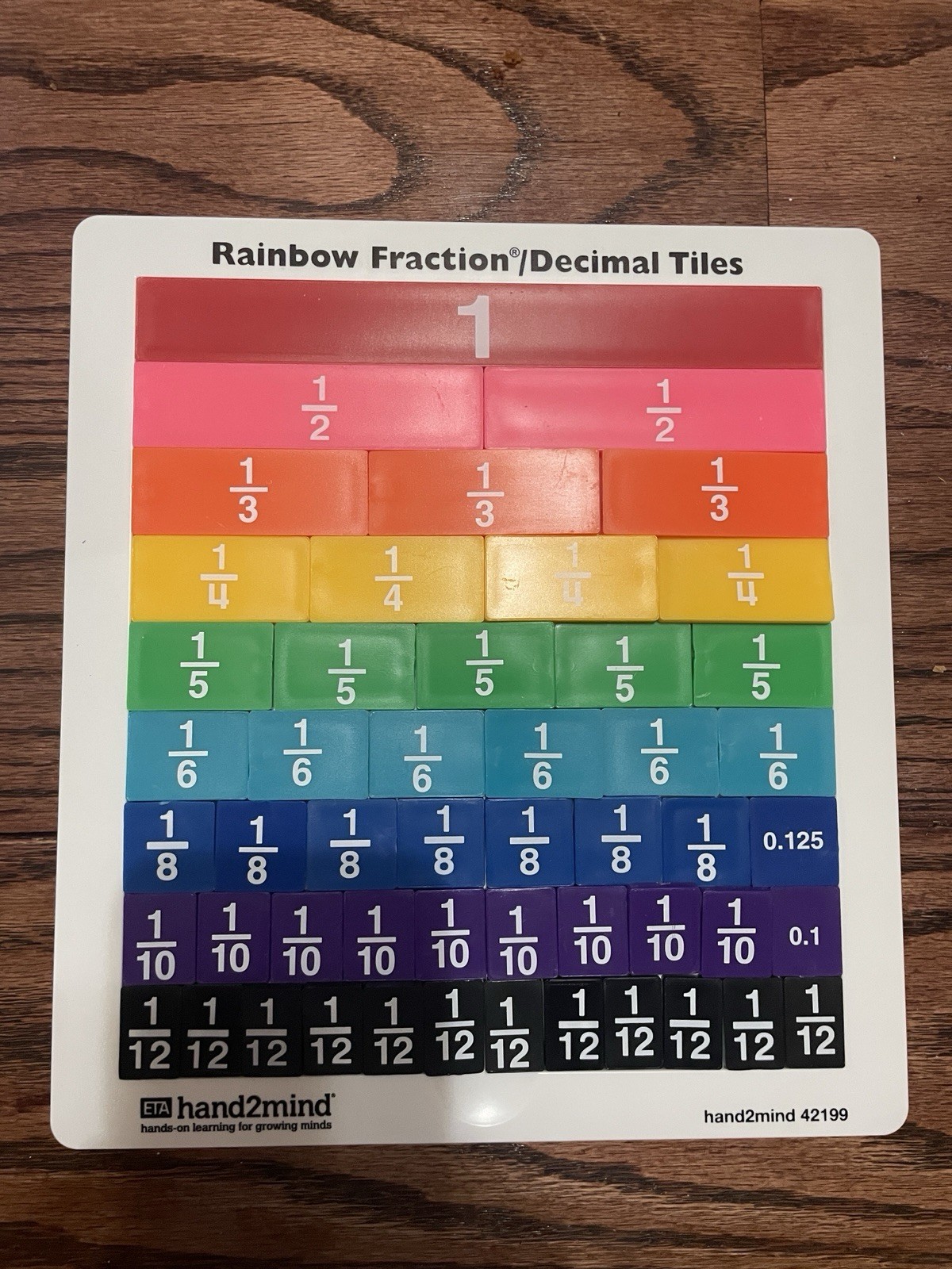Hand2Mind Rainbow Fraction Tiles Math Manipulative Homeschool Set With Board