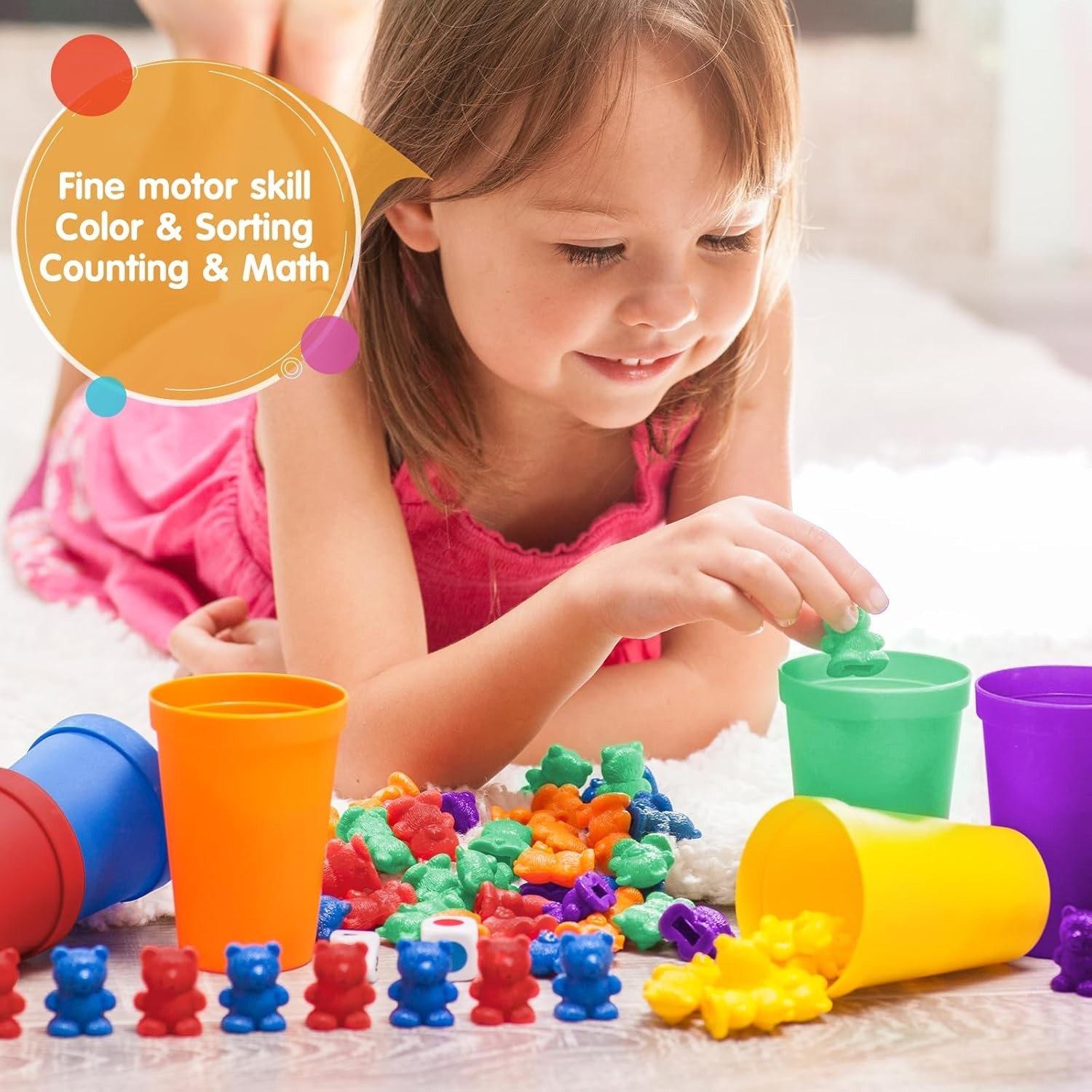 Counting Bears with Matching Sorting Cups, Preschool Learning Toys Color Reco…