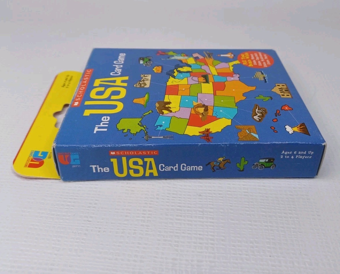 University Games Scholastic The USA Card Game Travel Trivia 2-4 Players Ages 6 +