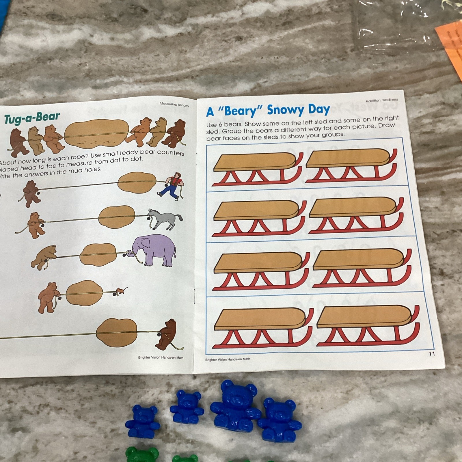 Teddy Bear Math Counters Educational Sorting Toy Hard Plastic 16 Bears & Book