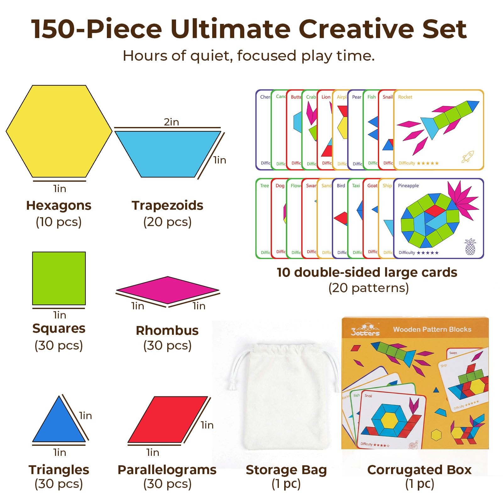 Wooden Pattern Blocks Geometric Shapes Tangram Puzzle Kids Montessori Toy