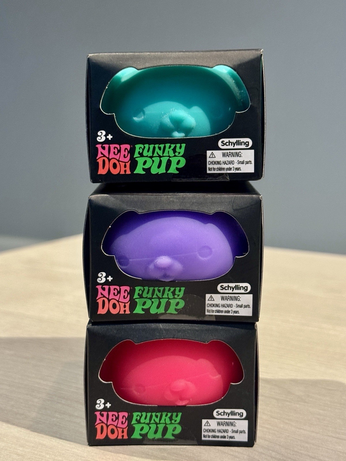 Nee Doh Funky Pup Squish Toy | Lot of 3 – 1 Pink, 1 Purple, 1 Green
