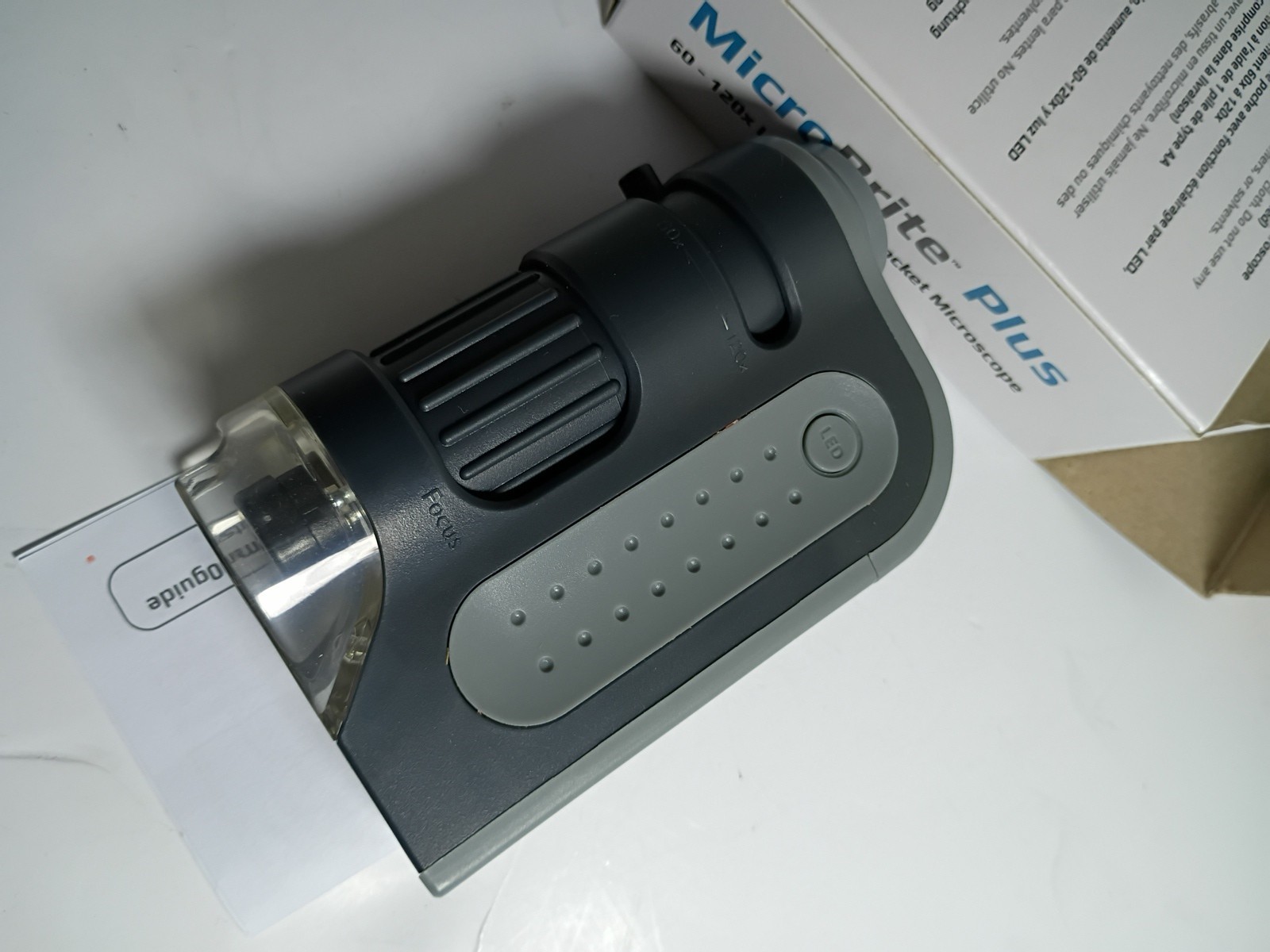 Carson MicroBrite Plus 60x-120x LED Lighted Pocket Microscope MM-300 Gray Boxed