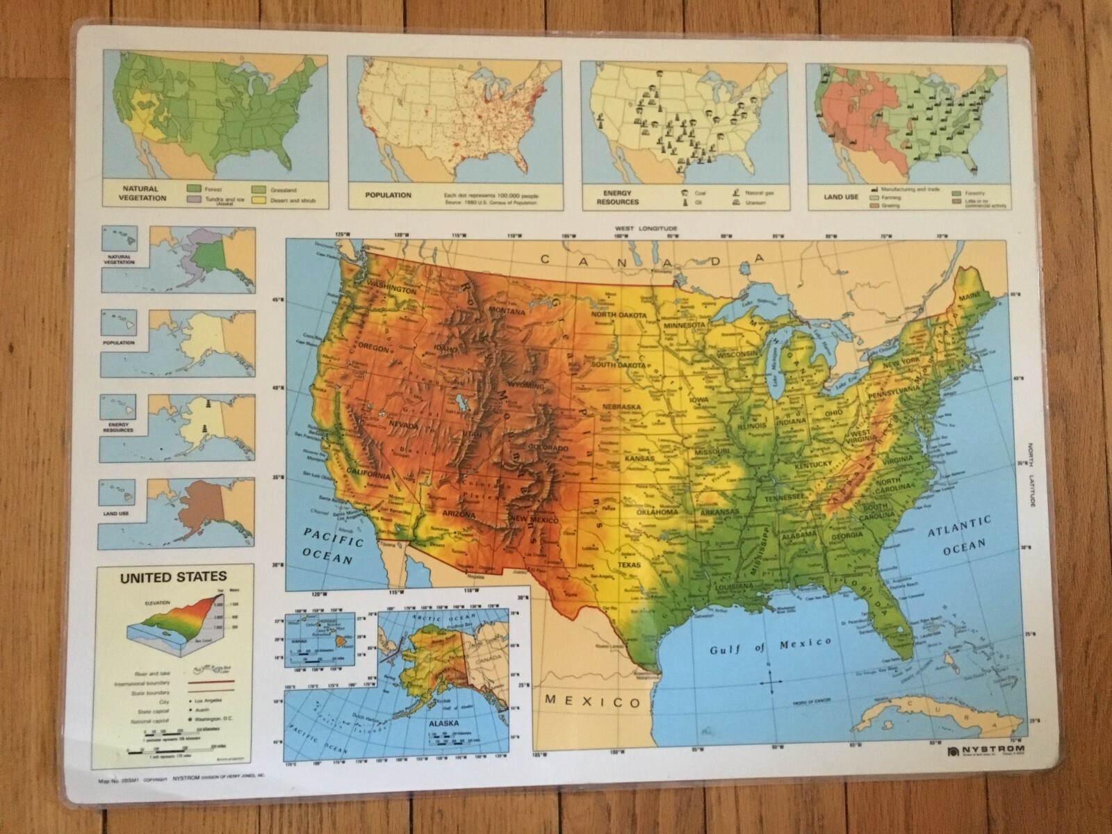 Nystrom Herff Jones Laminated World United States 2-Sided Map 17 x 22