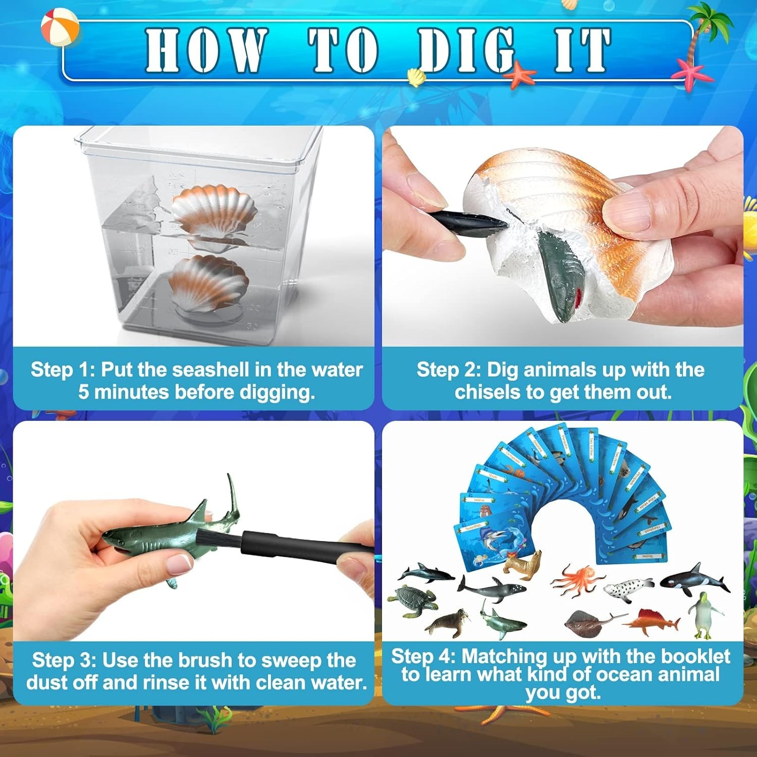 Educational Ocean Animals Dig Kit, Interactive Science Gift for Young Learners