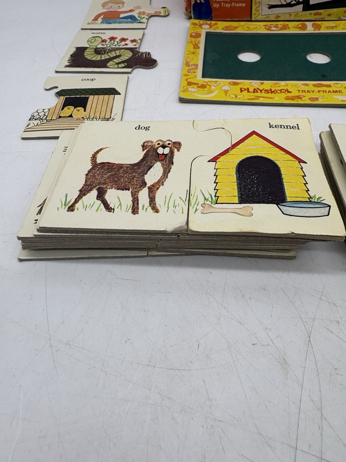 Vintage 1964 Playskool Match-Ups Puzzle Card Games Animal Homes 94% Complete