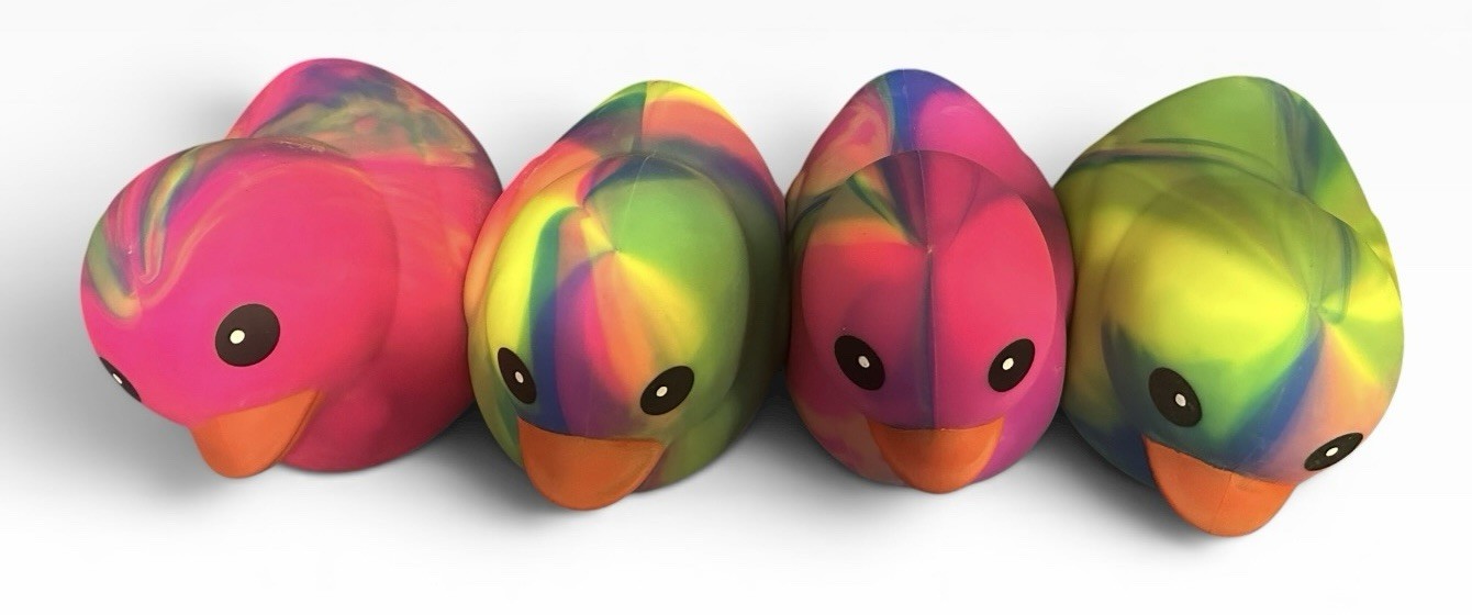 Lot Of 4 Sunny Days Jumbo Squeezy Duck Tie-Dye Squishy Stress Relief Toy New