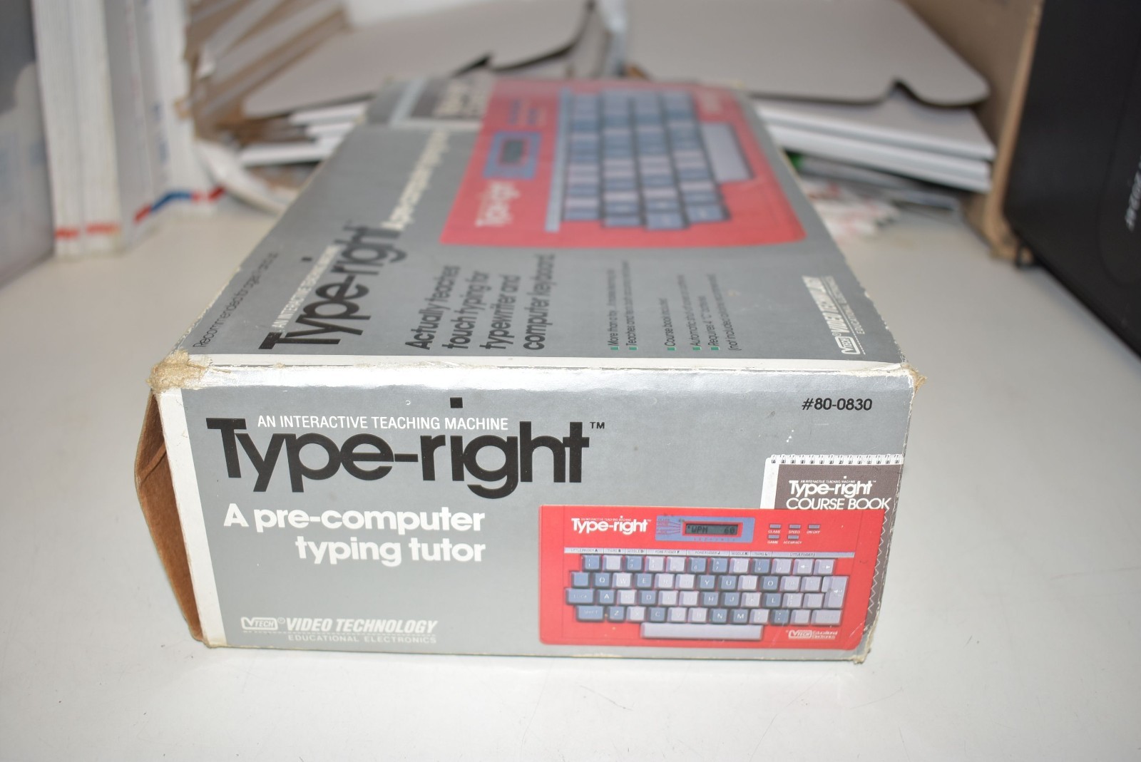 1985 V-Tech Type Right Educational Electronic Typing Tutor w/ Box & Book TESTED!