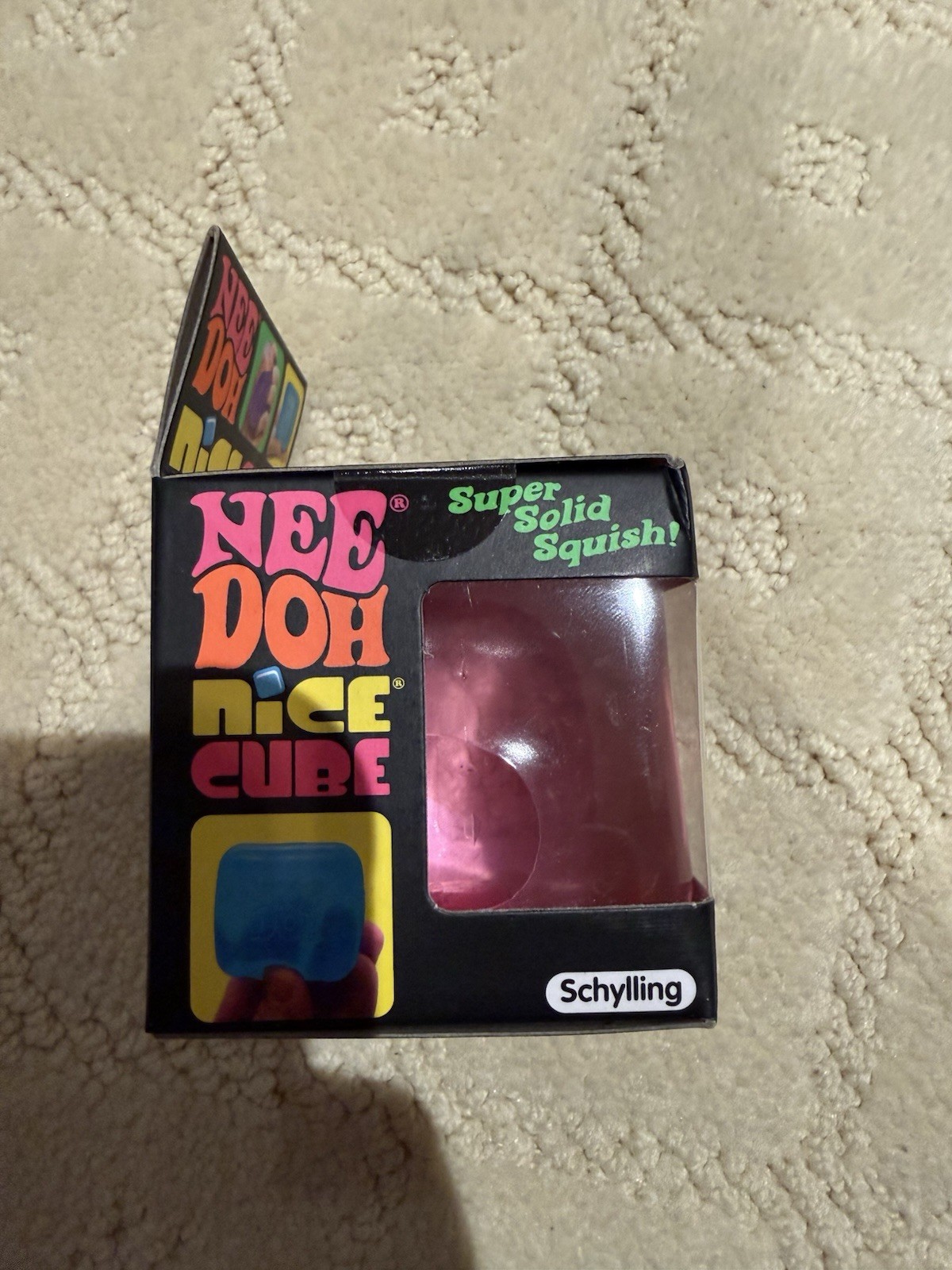 Schylling Needoh Nice Cube Pink Sensory Squeeze Toy with Super Solid Squish