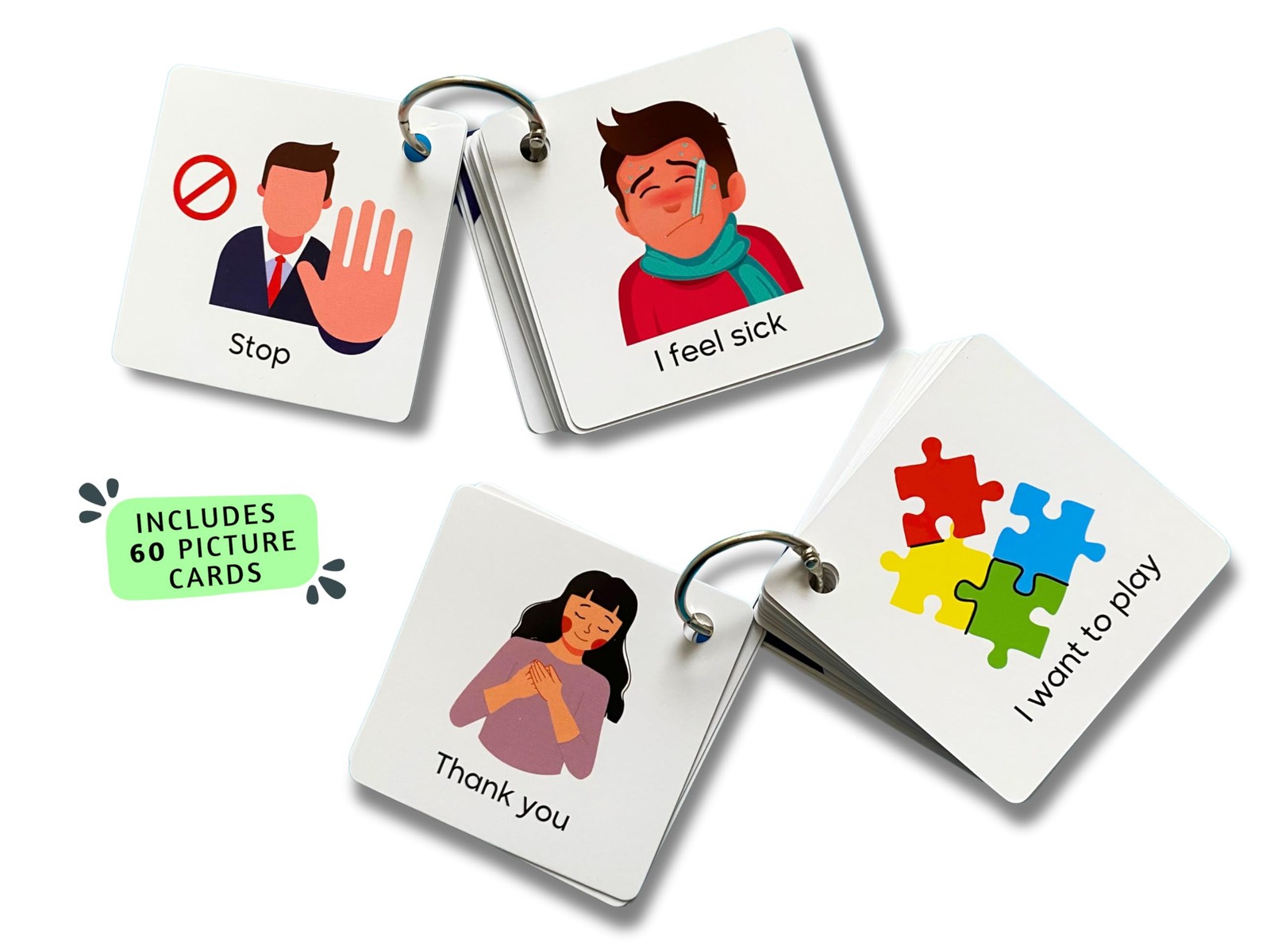 Plastic Communication Cards, 60 Basic Communication, Special Medium, White