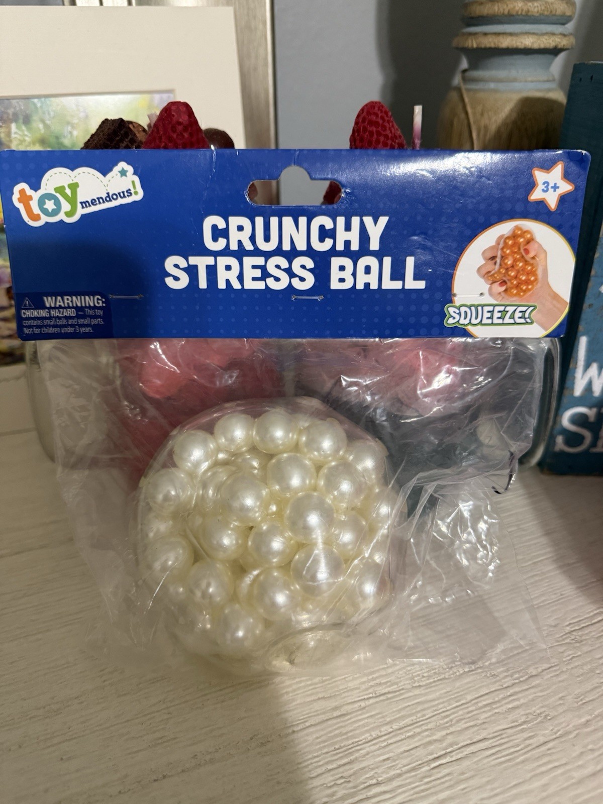 NEW Toymendous Crunchy Stress Relief Ball Squeeze Squish Fidget Toy Pearl