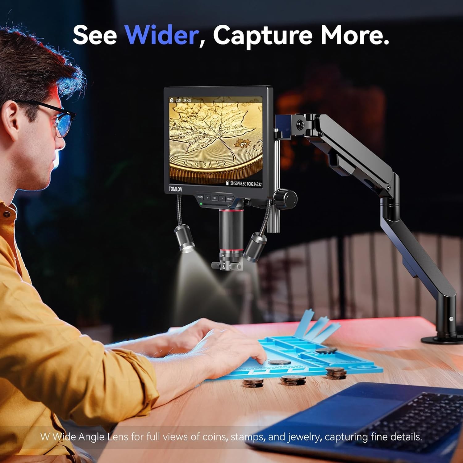 TOMLOV 3D Digital Soldering Microscope 38MP 2000X Coin Microscope with F G1N