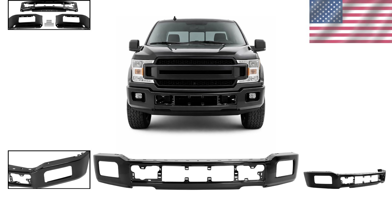 18-20 Ford F150 Front Bumper Face Bar w/ Fog Light Hole Impact Bar Chrome