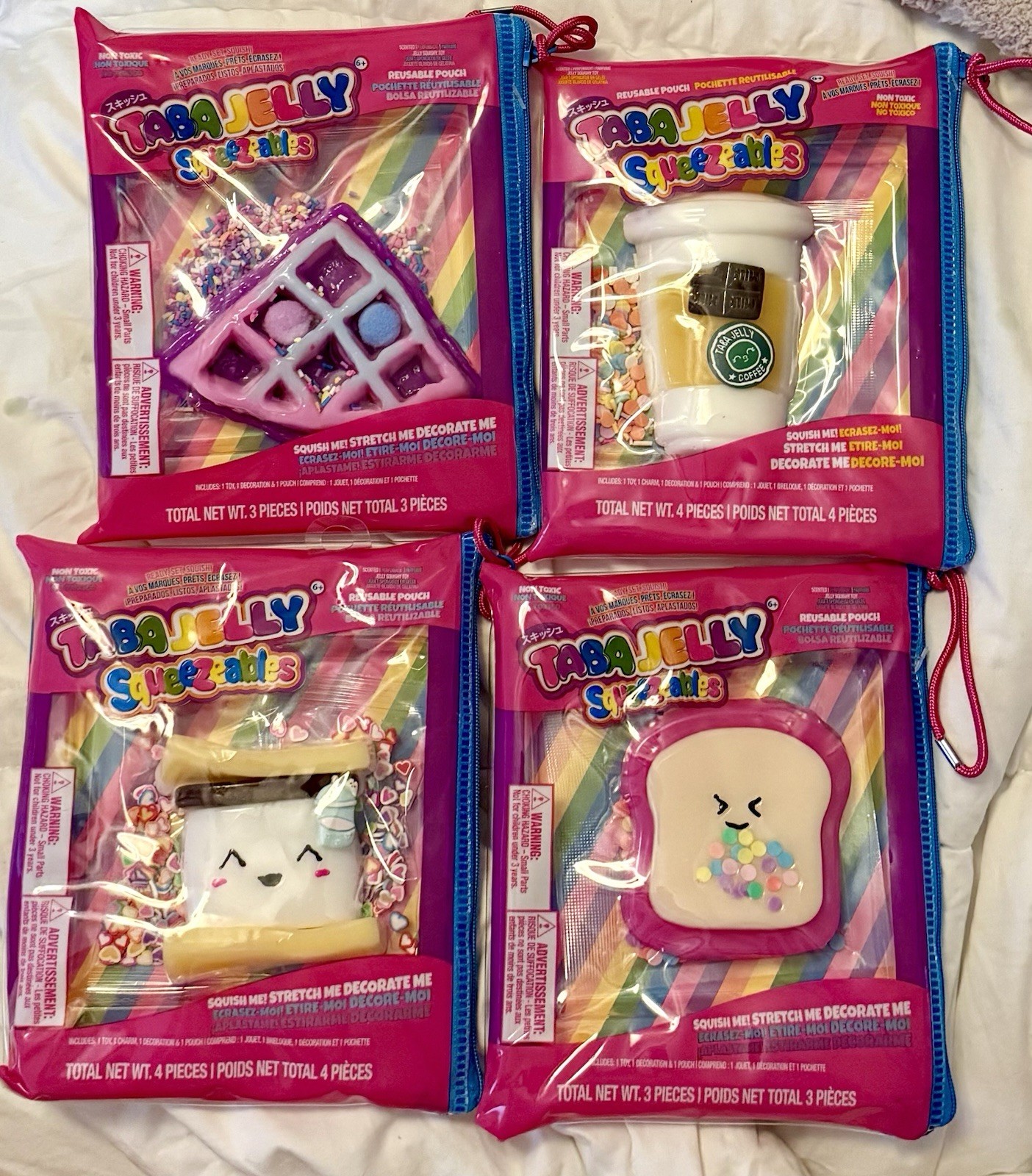 Taba Jelly Squeeshies Food Bundle Coffee Toast Bread Waffle Squishy Set of 4 New