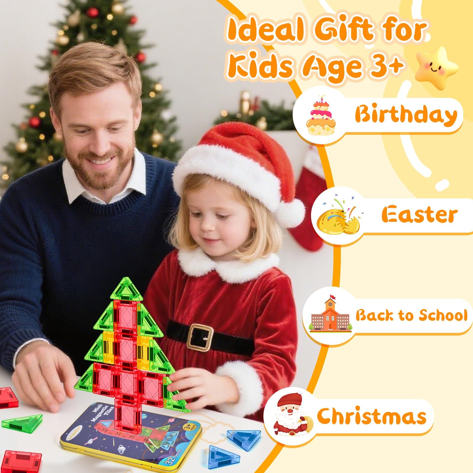 Magnetic Tiles Blocks Building Toy: Portable 32PCS, ‎multi-color