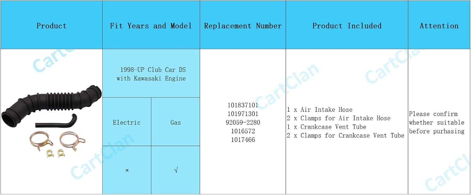 Club Car DS Gas Air Intake Hose and Crankcase Vent Tube regular, 1998