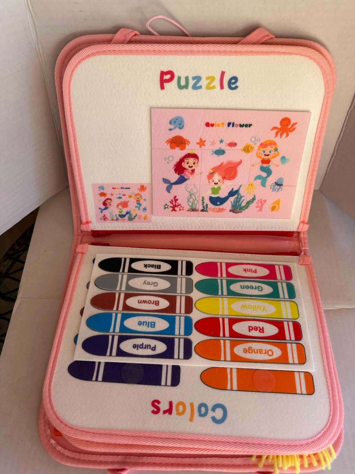 Montessori Felt Busy Board for Toddlers, Interactive Sensory Toy, Quiet Book