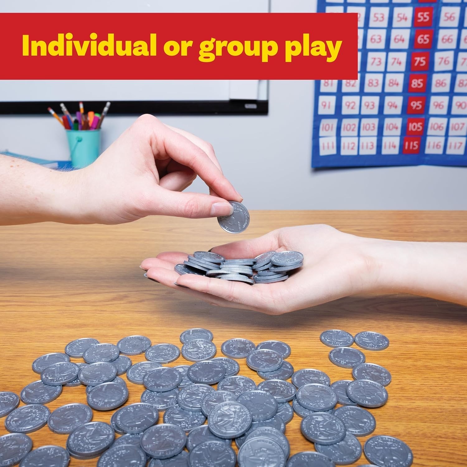 LEARNING ADVANTAGE Play Quarters Set of 100 Plastic Coins Teach Money Math
