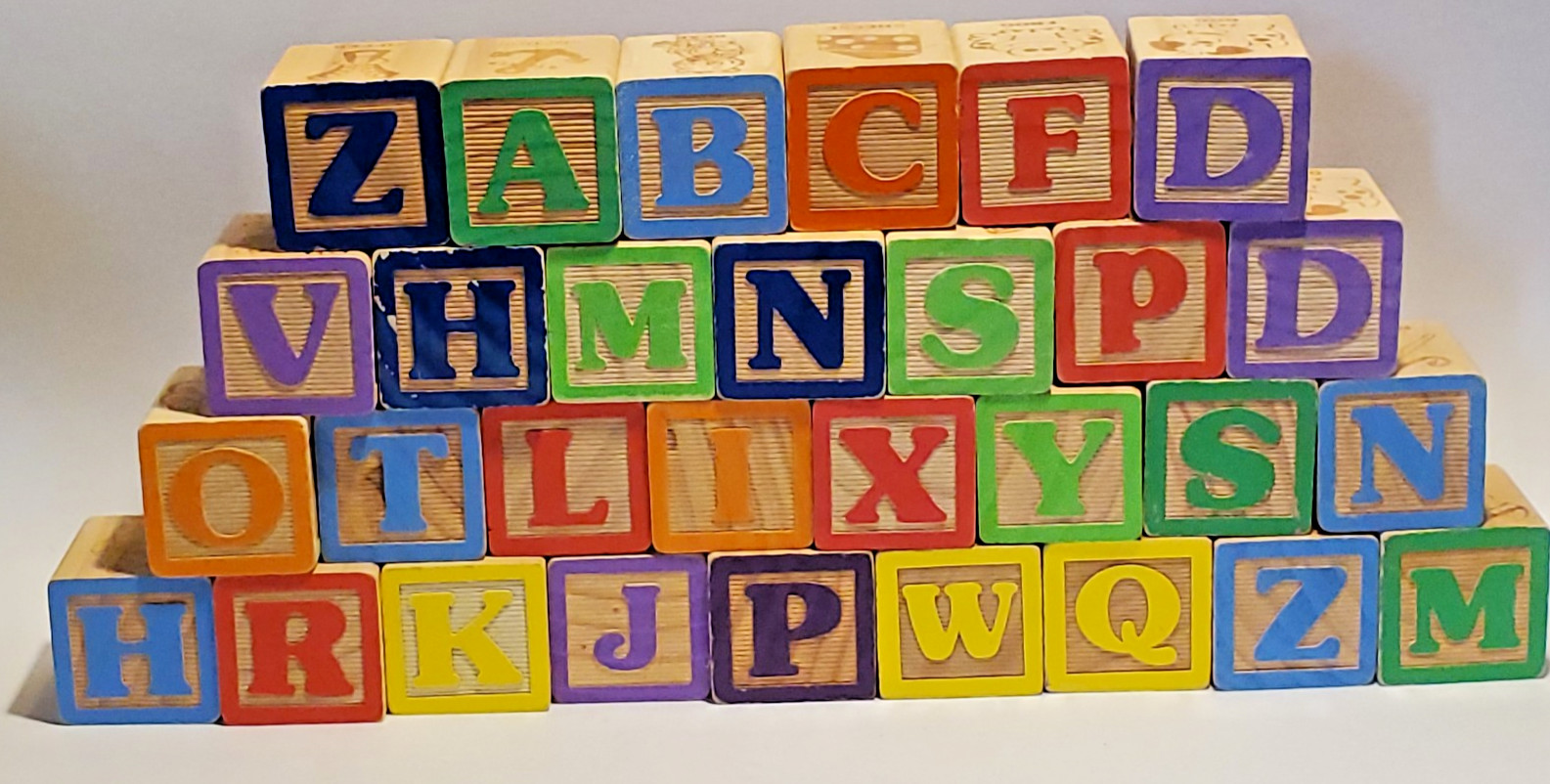 Vintage Wooden Alphabet Blocks Letter Numbers Learning Educational Toy Lot of 30