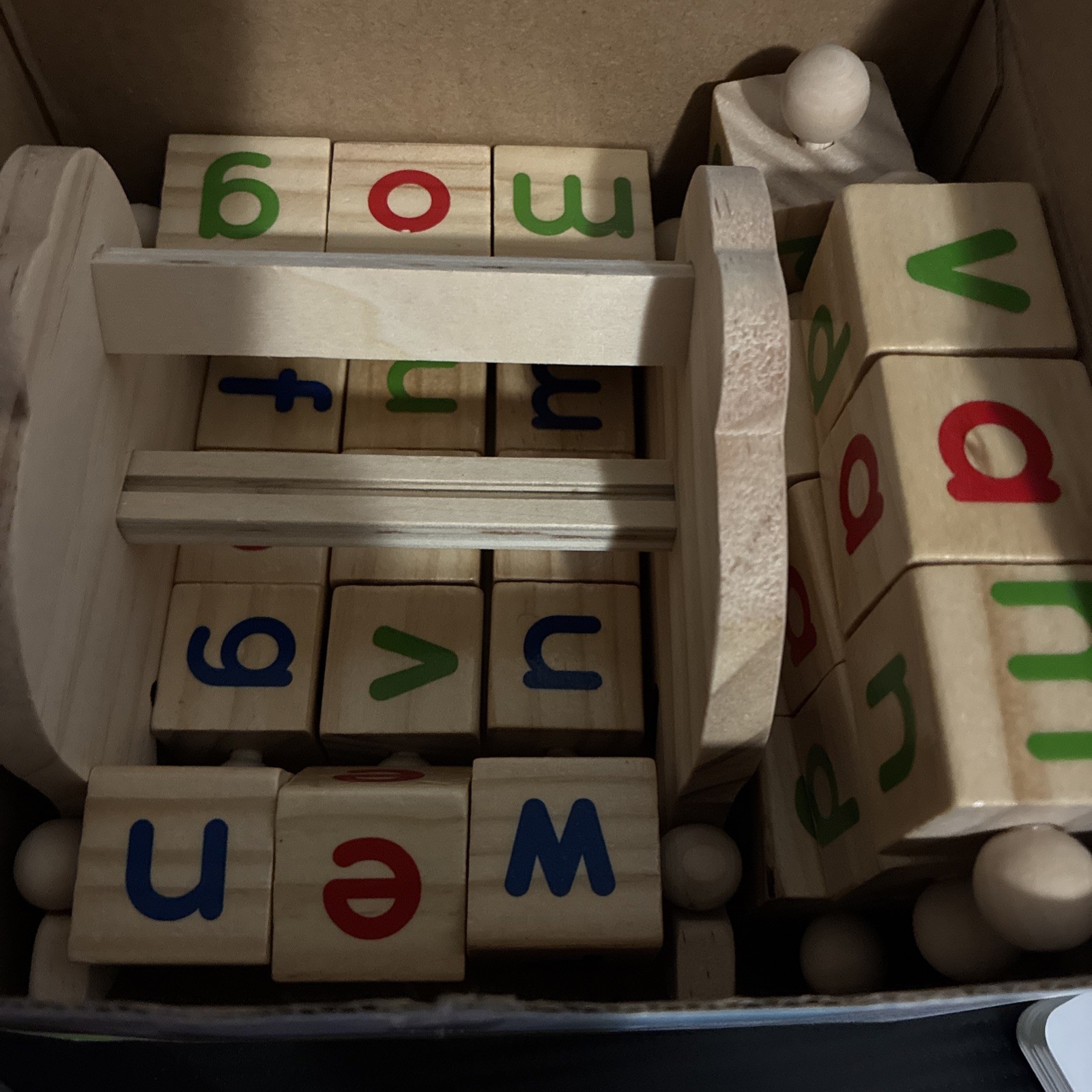 Wooden Reading Blocks Short Vowel Rods Spelling Games, Flash Cards Rotating