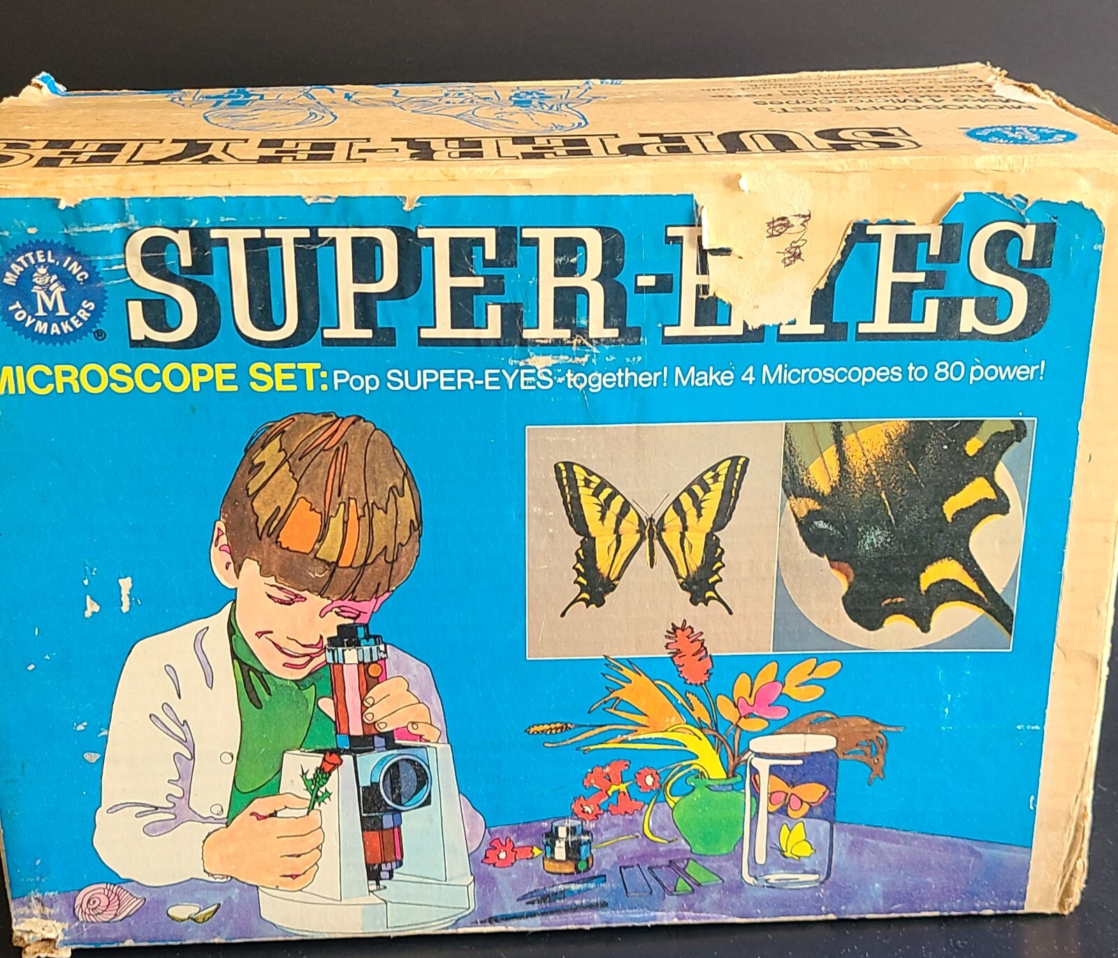 MATTEL SUPER EYES 80 POWER MICROSCOPE SET VINTAGE 1968 W/ Box New Opened Box