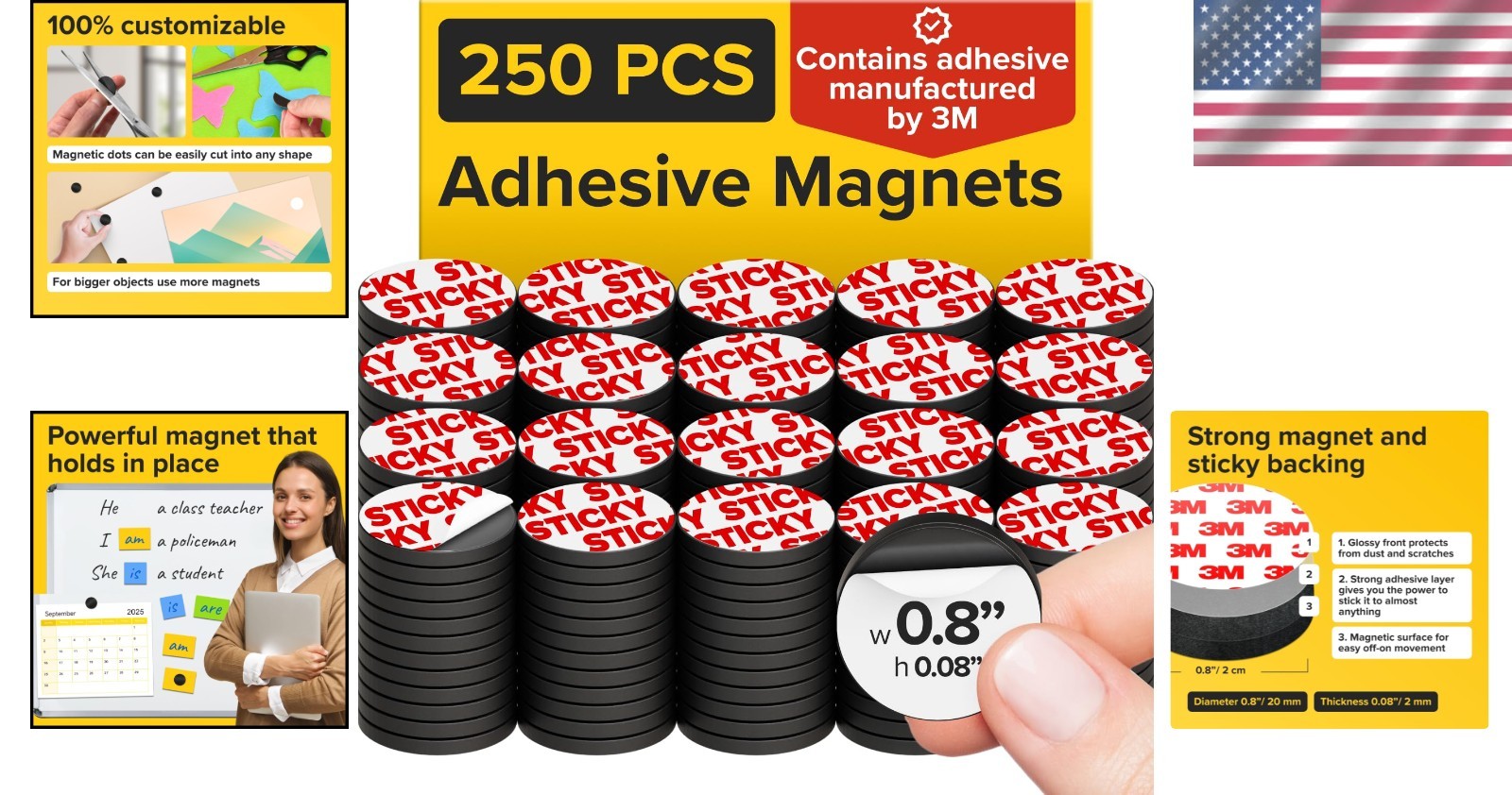 Adhesive Magnetic Dots – 250 pcs Flexible Magnets for Crafts