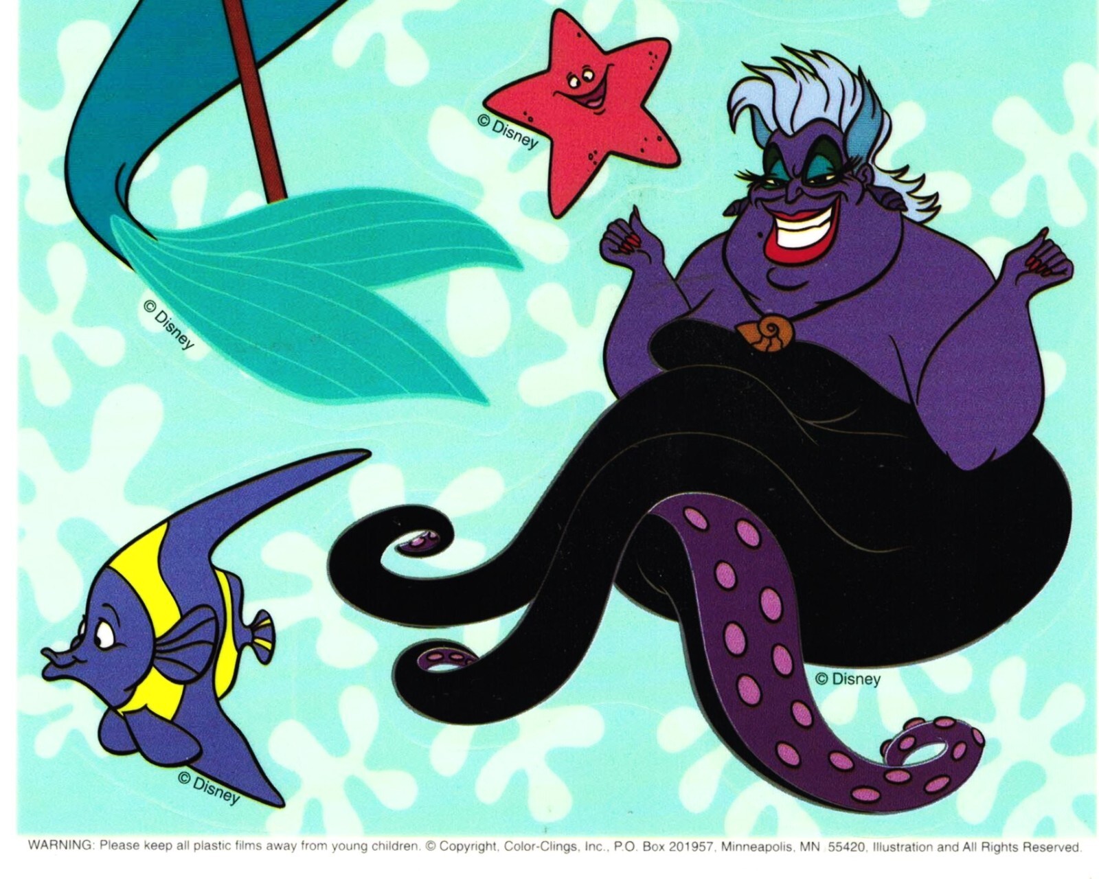 14 Vinyl Window Clings, Disney’s “The Little Mermaid”. Ariel, Ursula, Triton
