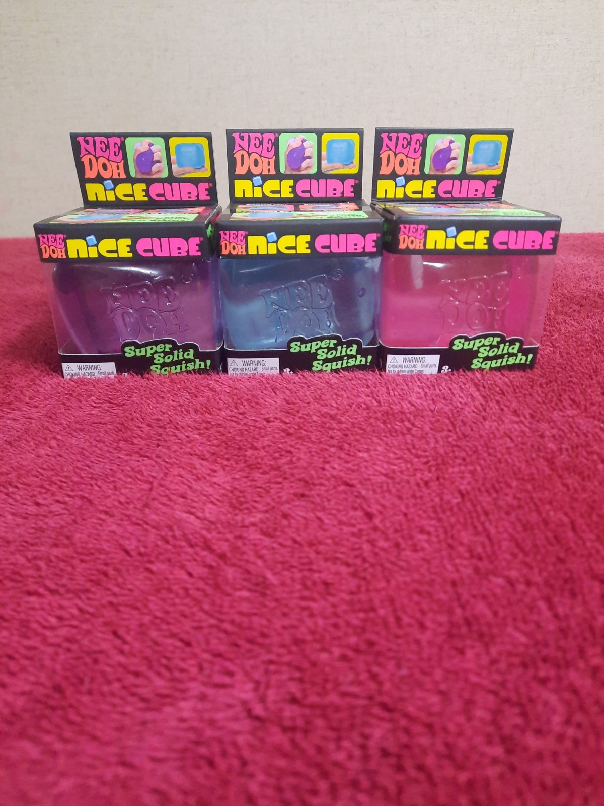 NeeDoh Nice Cube Super Solid Squish! Blue Pink Purple Lot Of 3 New In Boxes