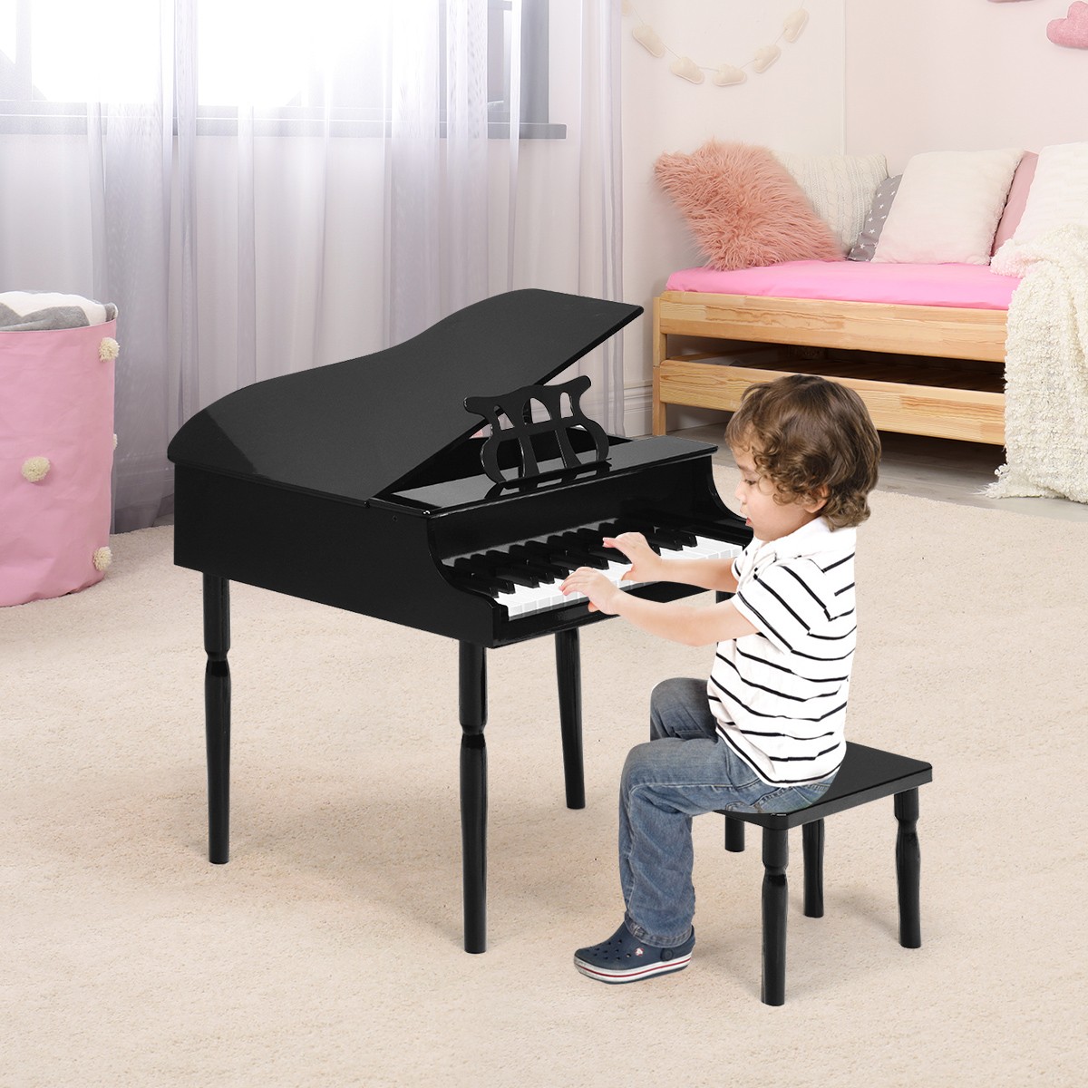 Costway 30-Key Classic Baby Grand Piano Toy Toddler Birthday Wood w/Bench Black