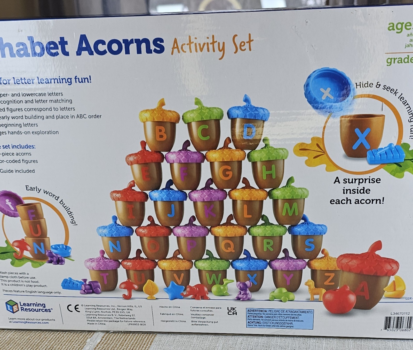 Learning Resources Alphabet Acorns Activity Set, 78 Pieces, Homeschooling New
