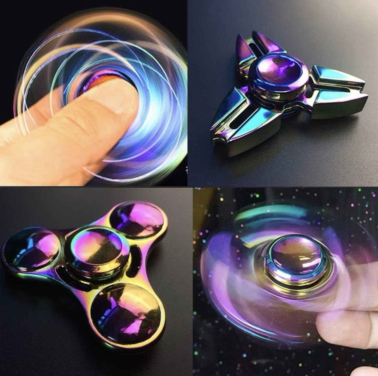 Set of 3 Multicolor Metal Hand Spinners with R188 10 Ball Bearing and Carry Case