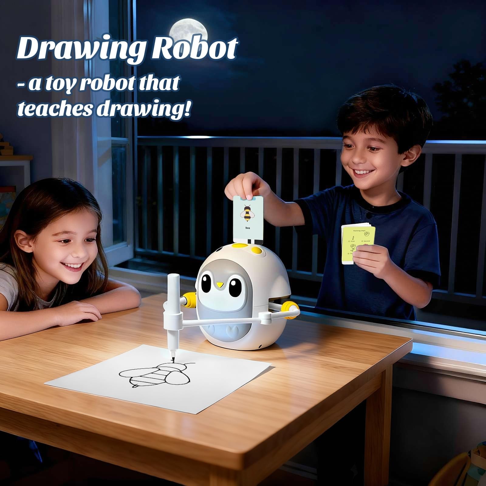 GMYGBY Drawing Robot for Kids, 7.17 x 6.1 x 0.1 inches, White, Black, Orange
