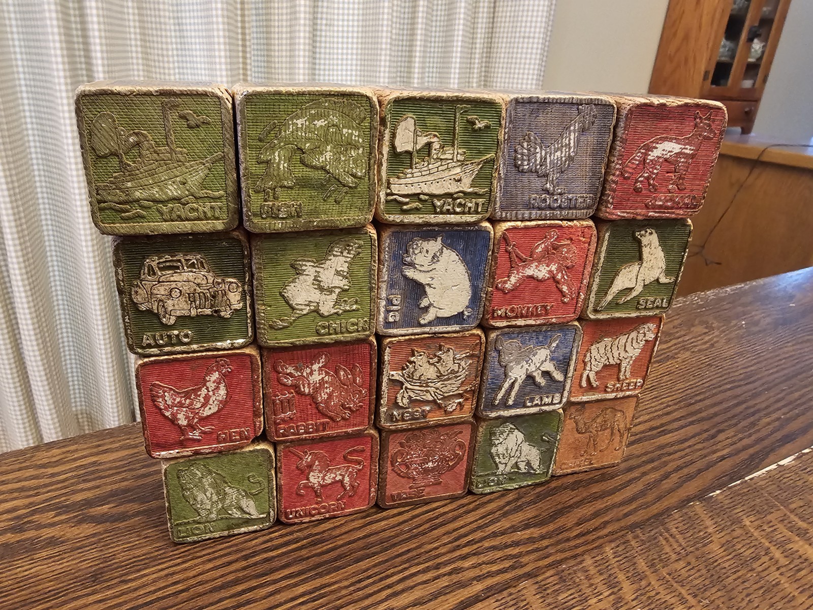 Vintage Wooden Alphabet Blocks Lot of 20 Antique ABC Number Animal Learning Toy