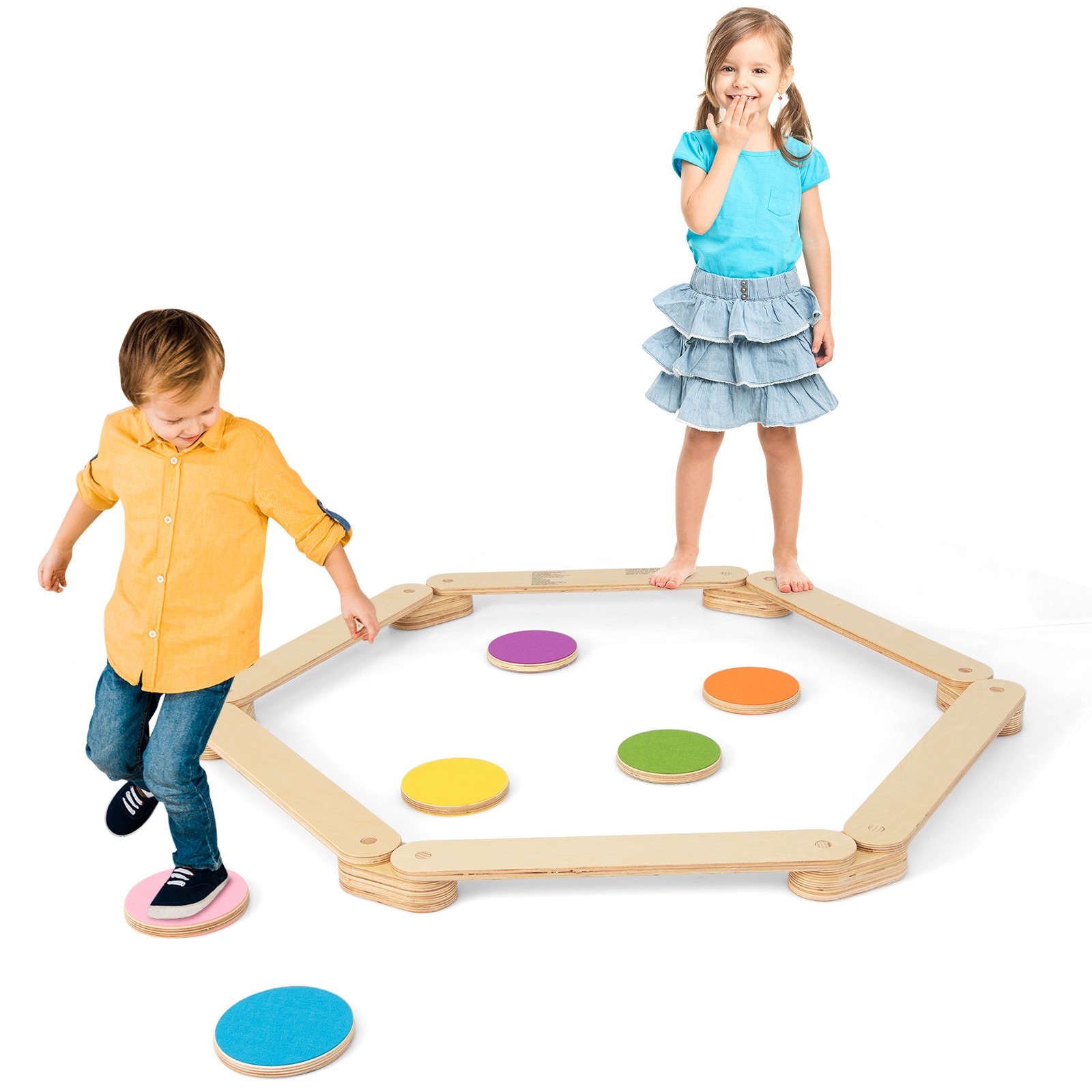 Kids Balance Beam & Stepping Stones Wooden Montessori Toy Gym Obstacle Course
