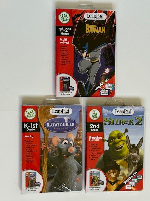 3 LeapPad LeapFrog Learning System Games ~ Batman Ratatouille & Shrek New Sealed