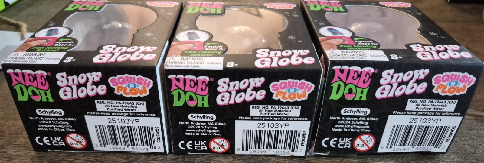 Nee Doh Squish N Flow Snow Globes Set W/Penny The Penguin Squeeze Toy Lot of 3